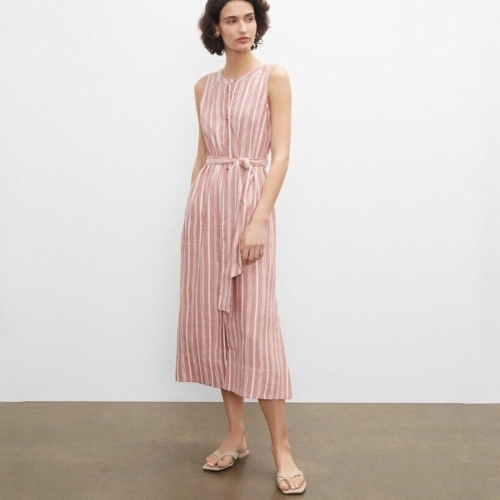 Club Monaco | Sleeveless Button Front‎ Striped Linen Blend Midi Dress Size 6